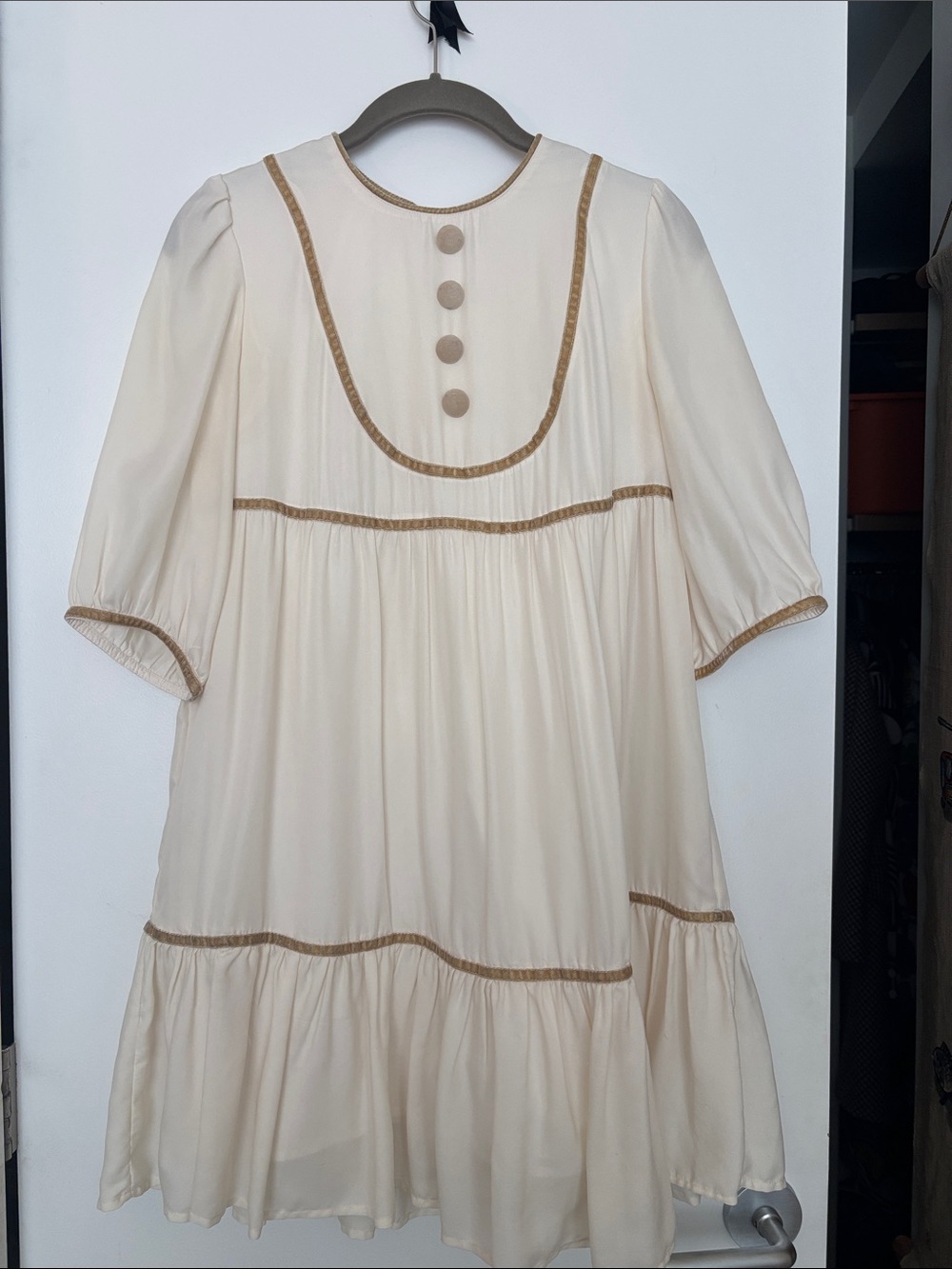 Erin Fetherston for Target Cream Mini Dress with Tan Trim and Button Detail